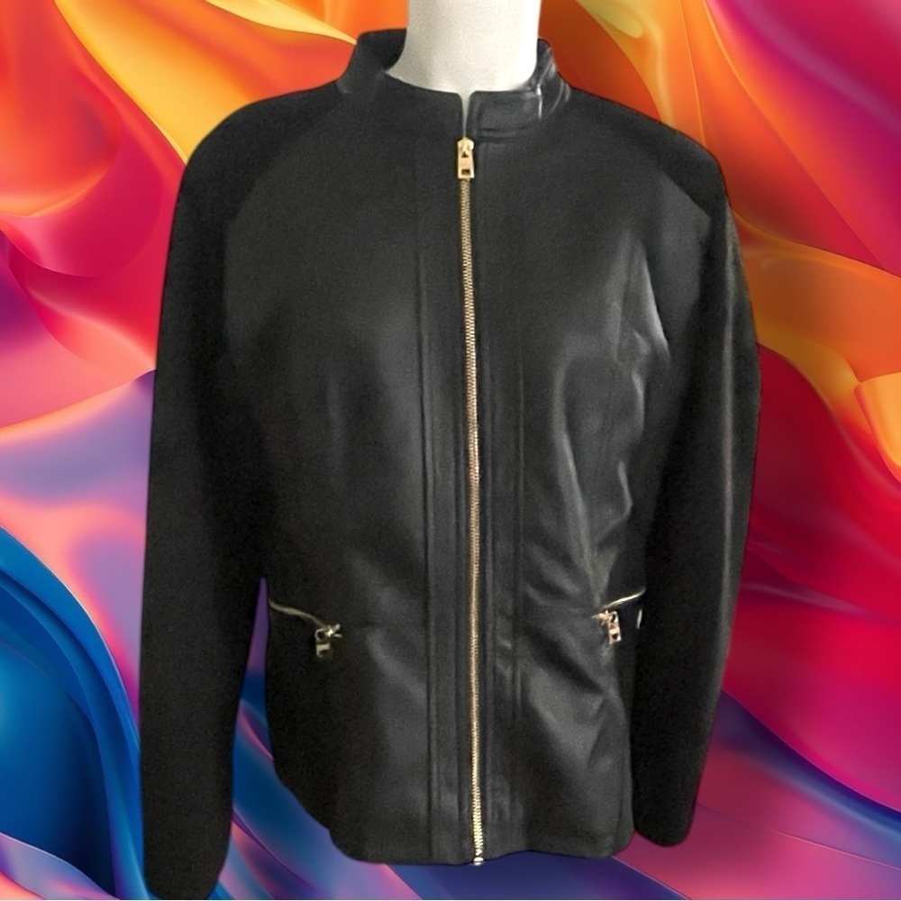 Marc New York Andrew Marc Black Faux Leather Mixed Media Jacket Moto Size XL